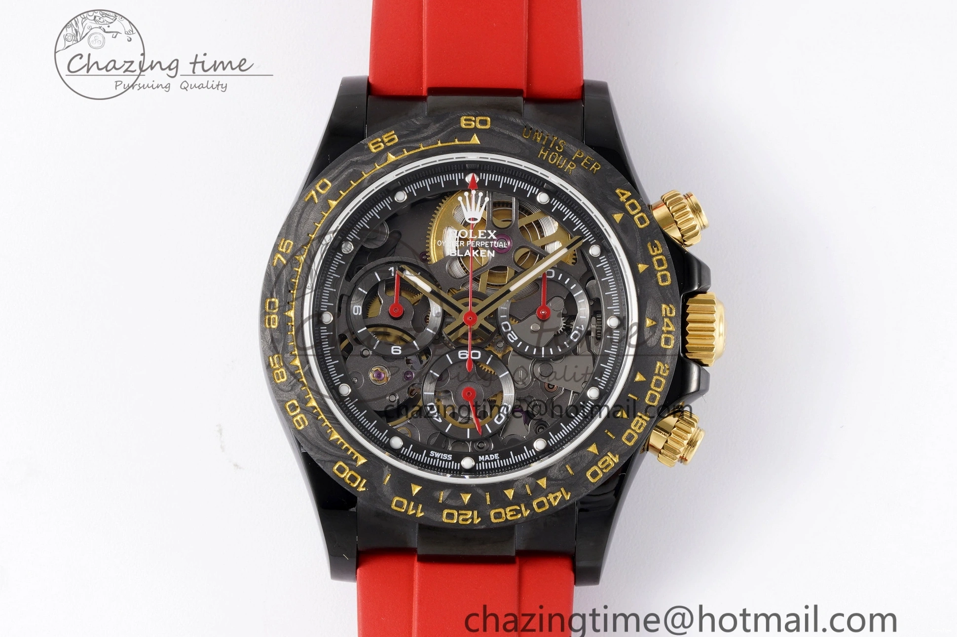 MiroTime 0213 Youthful Daytona PVD Carbon Bezel GETF Best Edition Skeleton Red Dial on Red Rubber Strap SA 1944